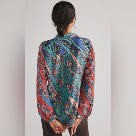 New Anthro MAEVE The Paz Blouse Patchwork Paisley Shirt Top Colorful Floral Pink - Picture 10 of 16